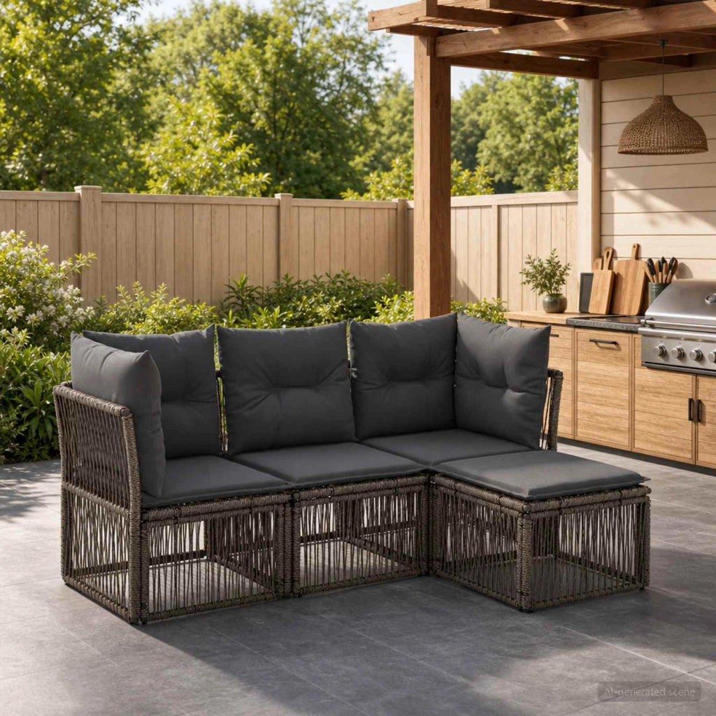 Set Divano da Giardino 4 pz Grigio polyrattan 3434198