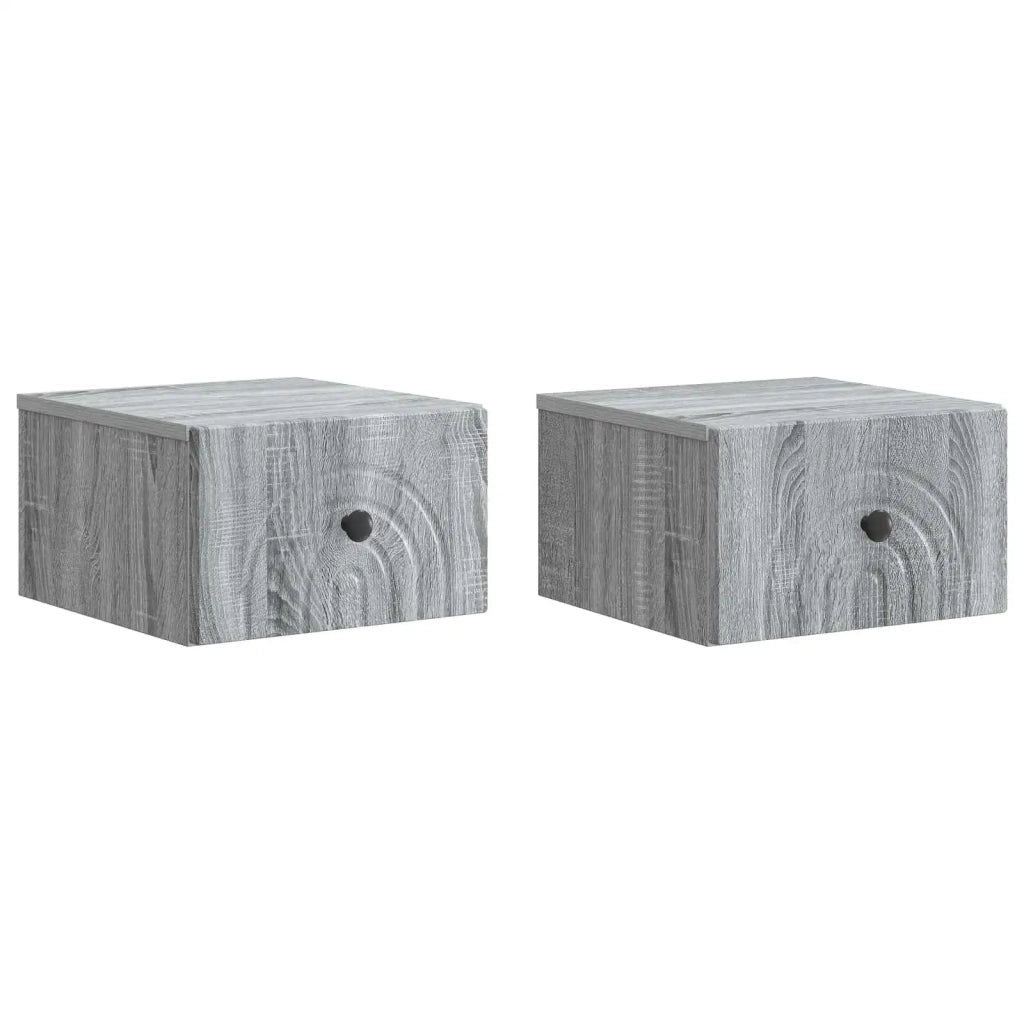 Set di 2 Comodini | Armadio da Notte | Mobiletto da notte a muro Grigio Sonoma 33 x 34,5 x 20 cm