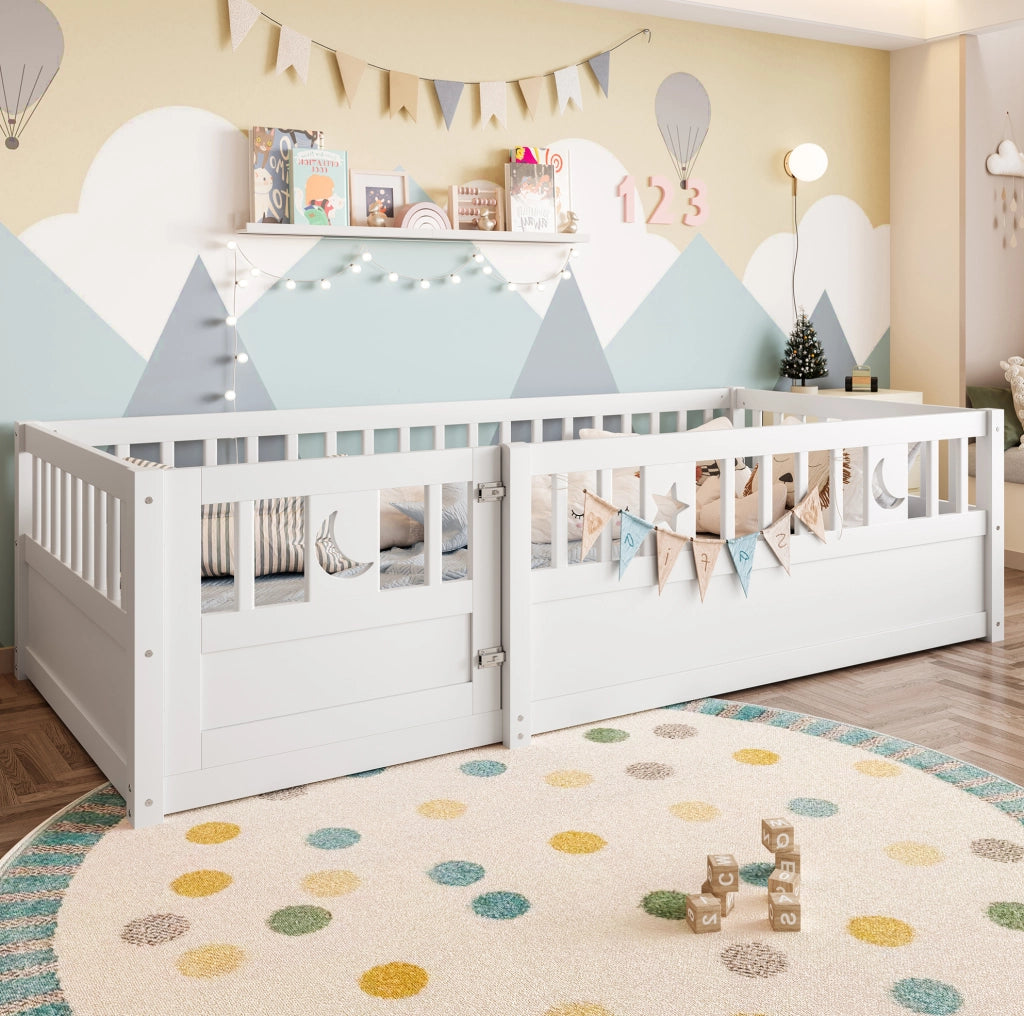 Letto per bambini 90x190 cm con barriera di sicurezza e decori stella e luna