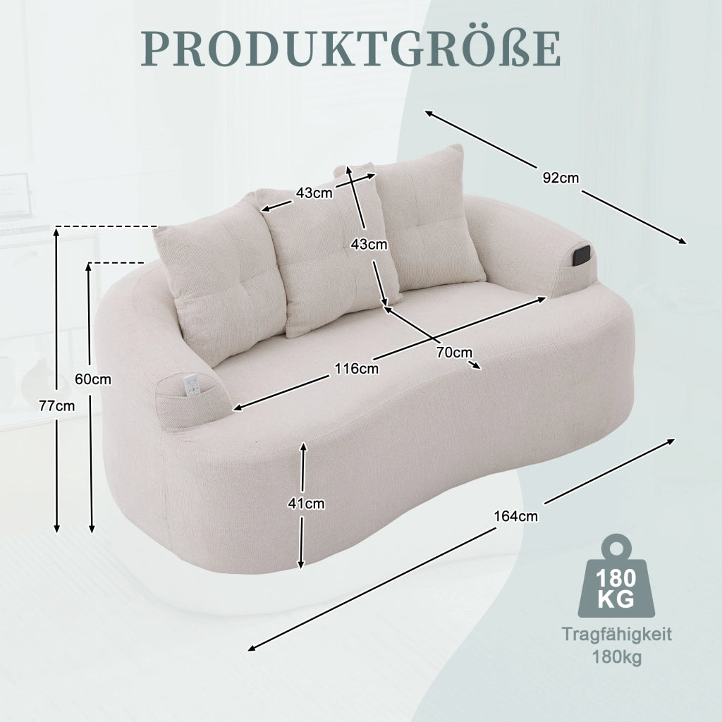 DIVANO 2 POSTI Curvo 164x92x60 cm in Chenille Beige