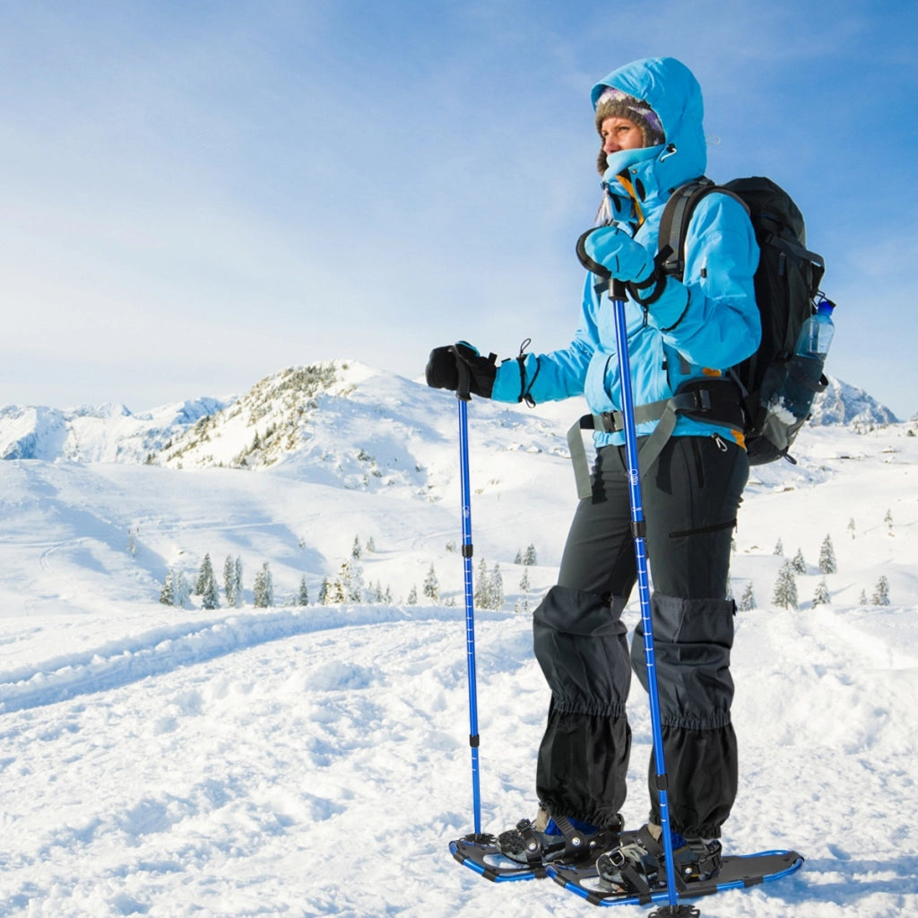 Bastoncini da trekking e borsa per trasporto per uomini telaio in alluminio, Set di racchette da neve con sistema 53 cm Blu navy-Campeggio e Trekking