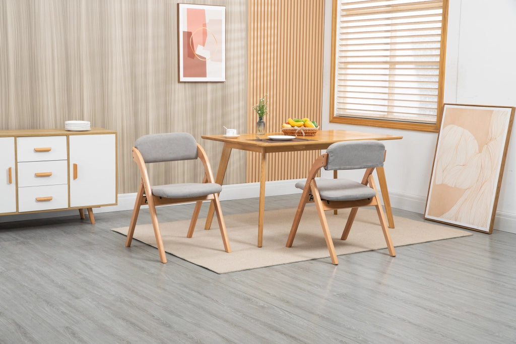 Set di 2 sedie da pranzo pieghevoli con seduta imbottita e fodera rimovibile in legno massello e tessuto grigio