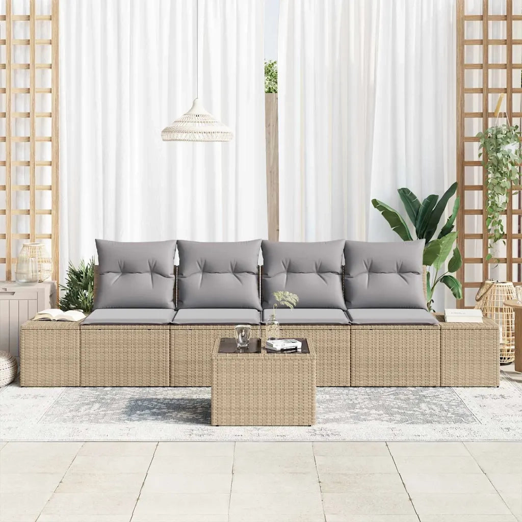 Set Divano da Giardino 5 pcs Beige e grigio polyrattan 3355599