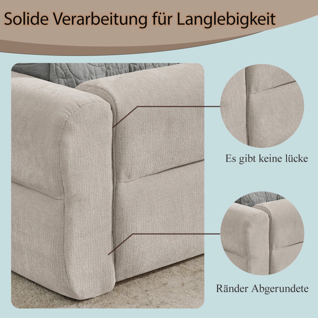 DESMIU Lit matrimoniale 140 × 200 cm con testiera imbottita, senza materasso, in ciniglia, beige