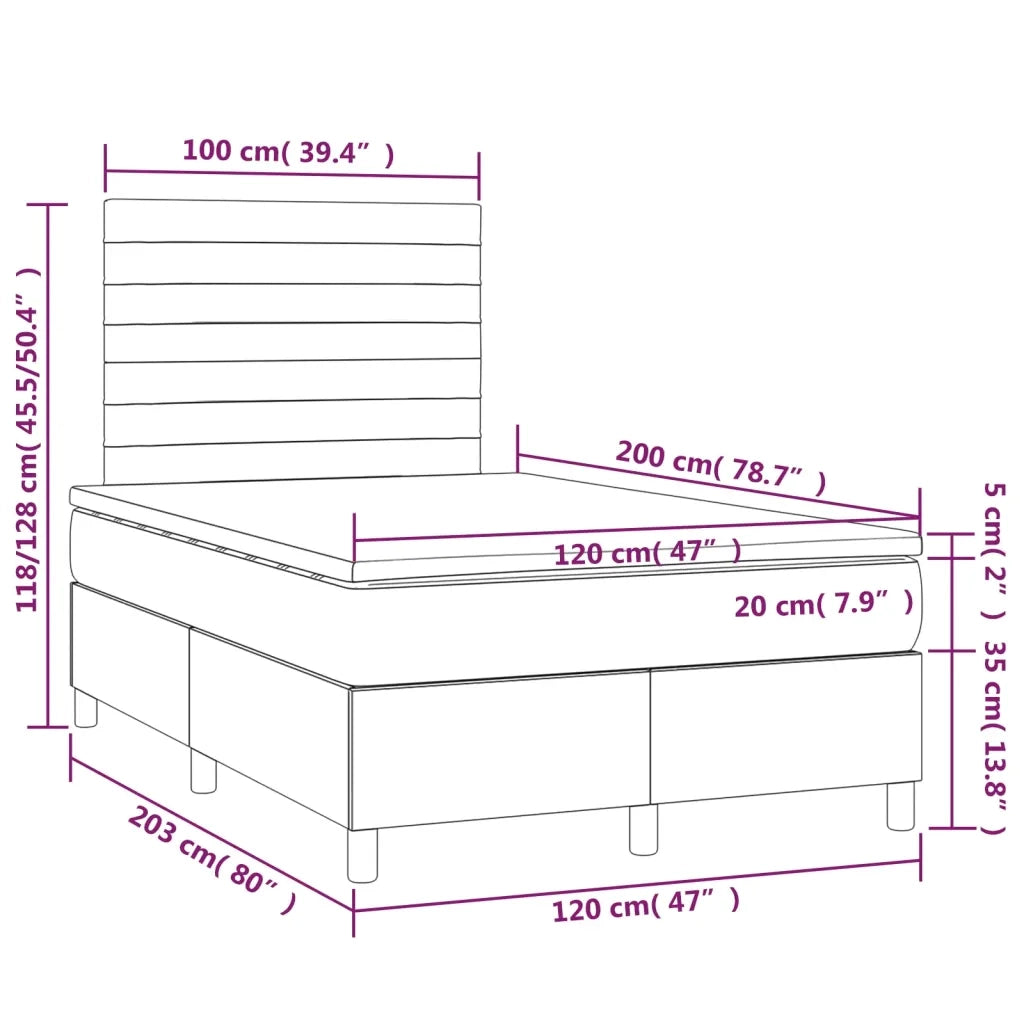 Letto a Molle Materasso e LED Grigio Chiaro 120x200 cm Tessuto 3134941