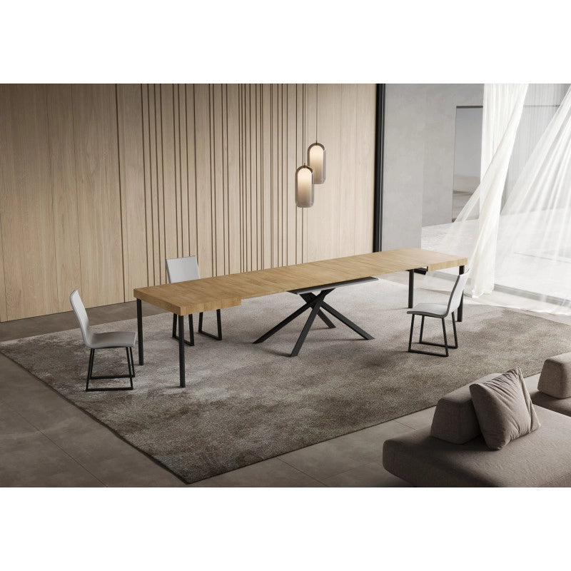 Tavolo allungabile 120/380x90 cm Niket telaio Antracite - Quercia Natura
