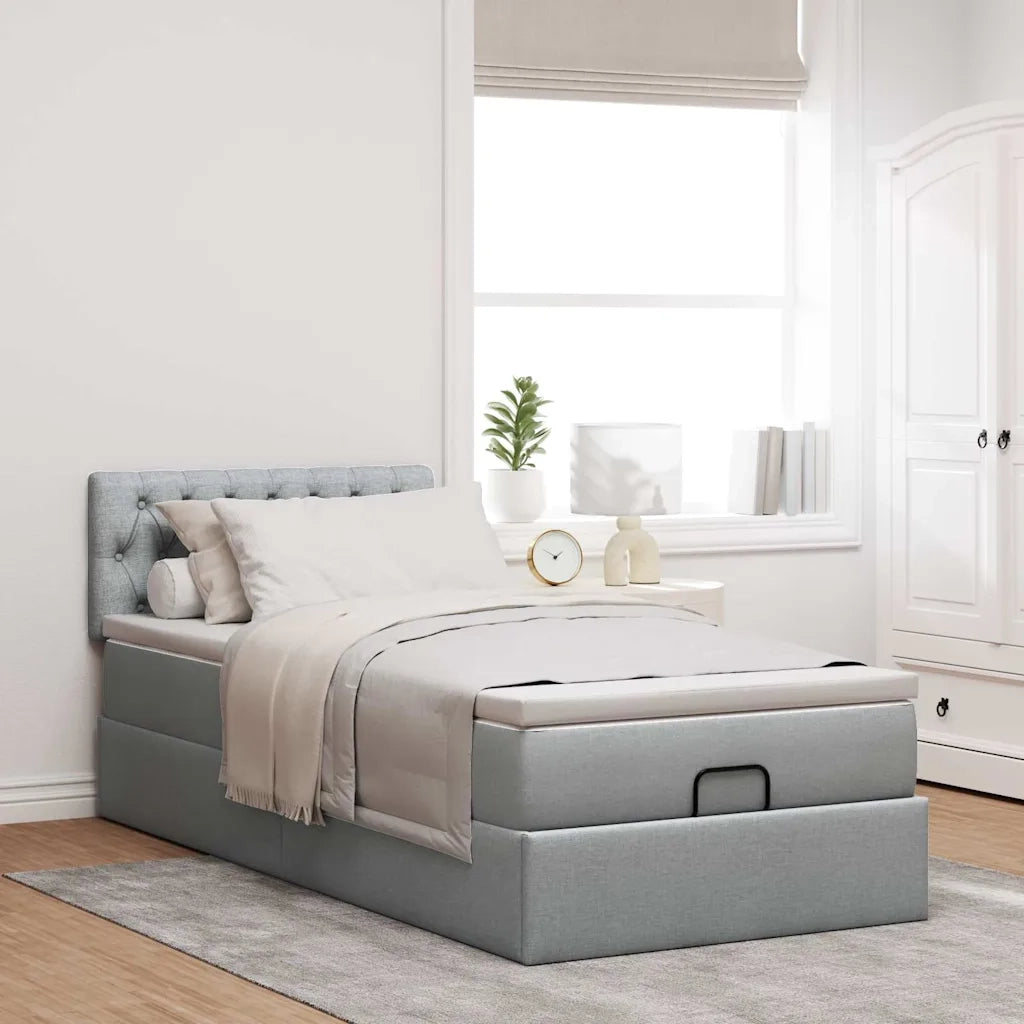 Pouf Letto con Materasso Grigio Chiaro 100x200 cm in Tessuto 3312367
