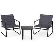 Set bistrò da esterno 3 pezzi metallo moderno piano vetro temperato cuscini rimovibili-Sedie da giardino traspiranti set relax per cortile esterni