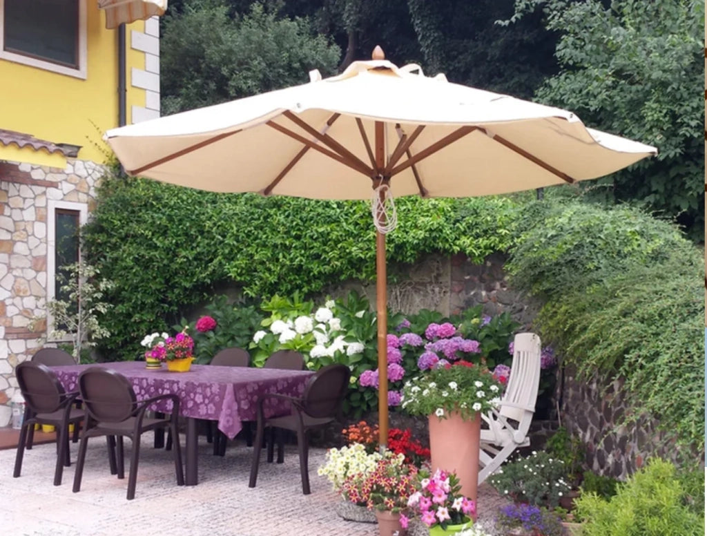 Ombrellone in legno palo centrale telo rotondo - 250 - Ecru