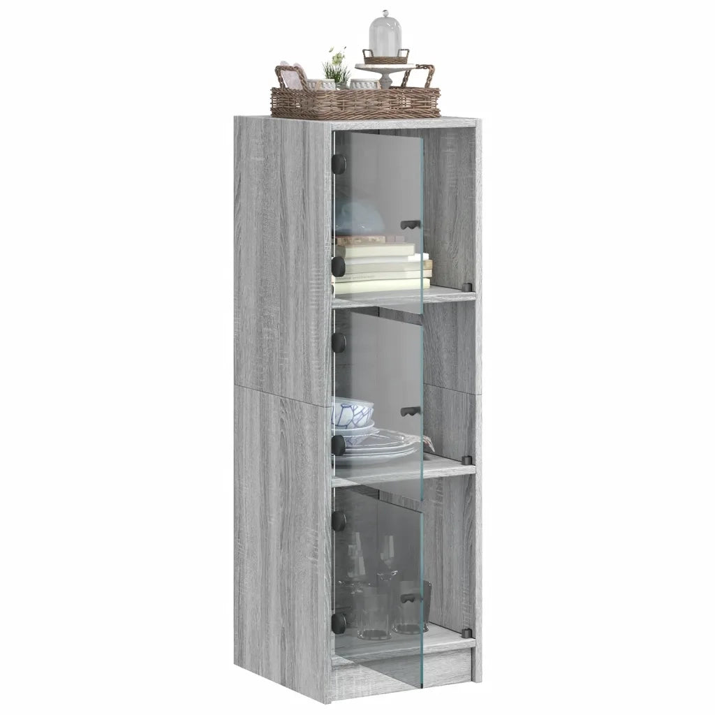 Credenza | Madia | Buffet da pranzo | Armadio da pranzo con Ante in Vetro Grigio Sonoma 35x37x109 cm