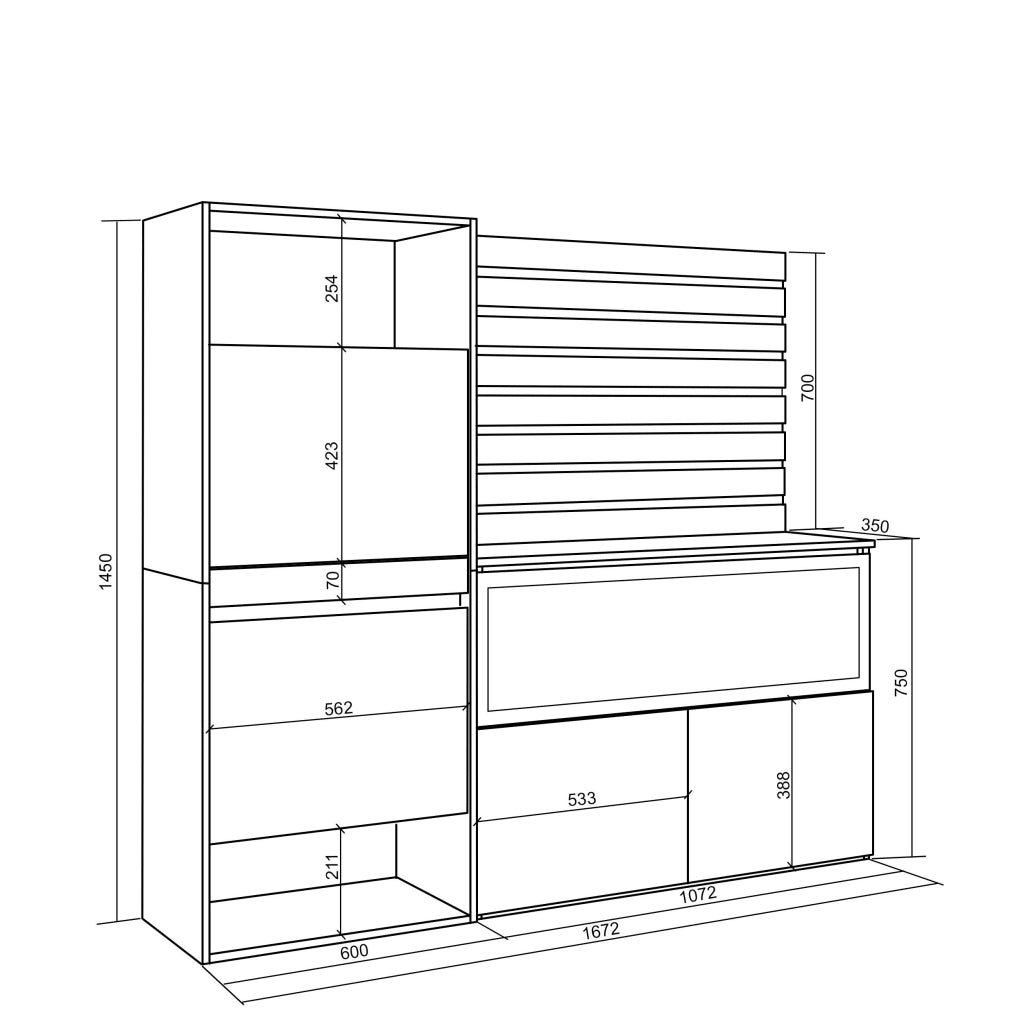 Credenza, 167x35x145cm, Camera da letto, Camino elettrico XXL, Scarpiera, grigio cemento RF3391