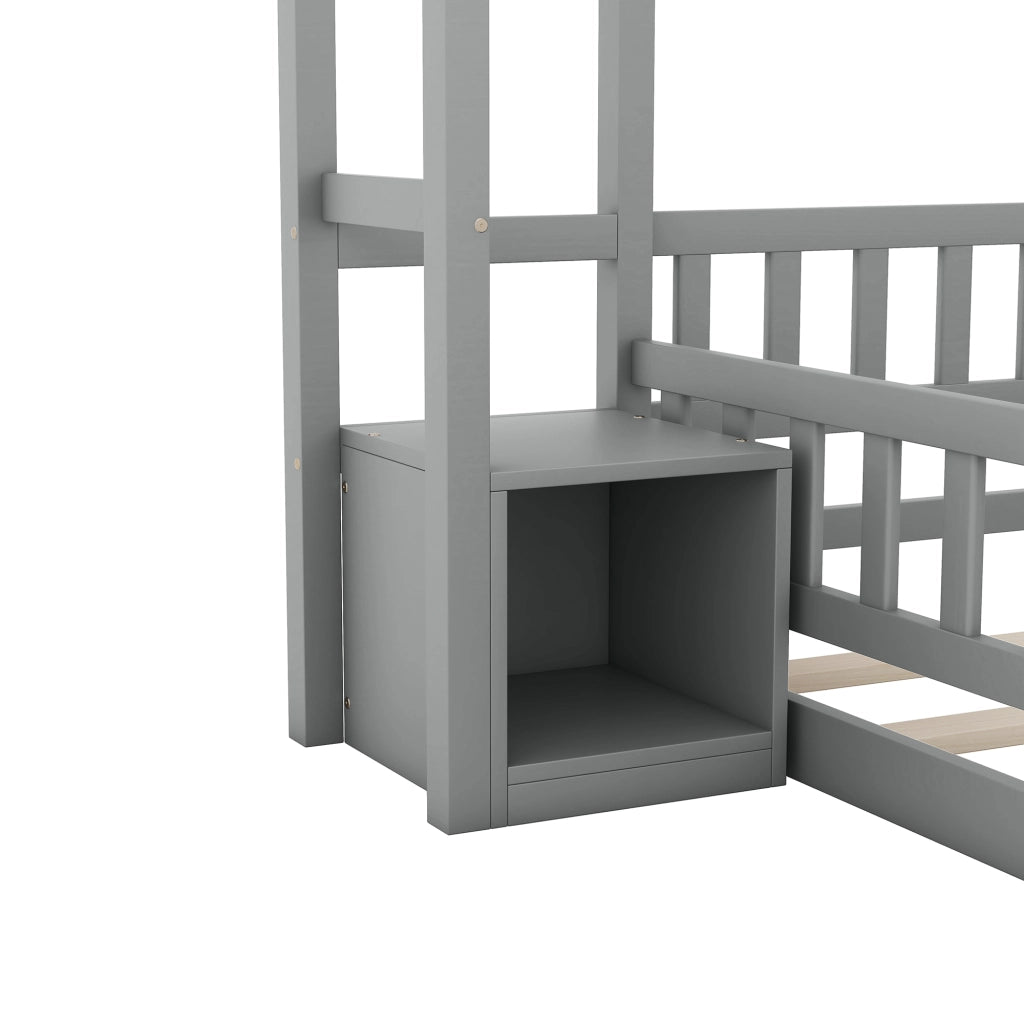 LETTO a casetta 140 x 200 cm con spondale, grigio, con comodino laterale