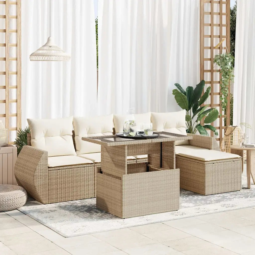 Set Divano da Giardino 6 pz con Cuscini Beige in Polyrattan 3326619