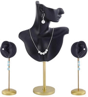 Standard per gioielli con 2 orecchini - supporto in cera - base per esposizione - supporto in acciaio dorato - altezza 32 cm - busto per gioielli