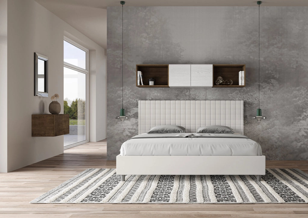 BS COM Letto matrimoniale king size con rete imbottito 200x200 similpelle bianco