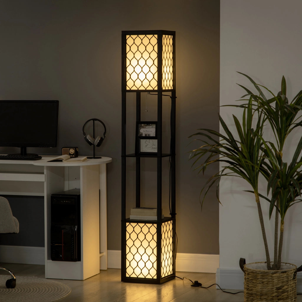 Lampada da Terra con Ripiani ¨C Xylo ¨C Legno Nero e Bianco 26x26x156cm