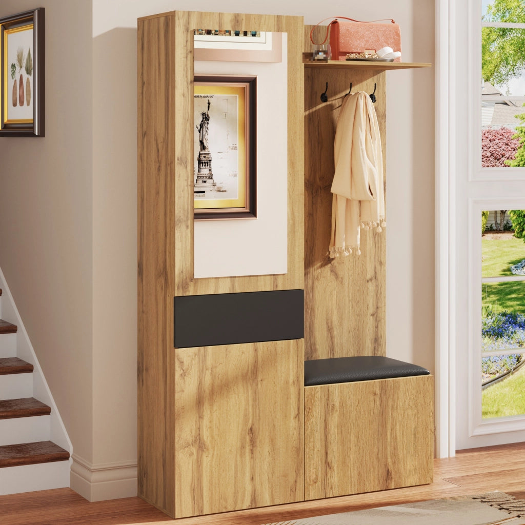 Set Ingresso Scarpiera con Specchio, Appendiabiti e Panca ¨C MINIMAL ¨C con Cassetti e Ripiani