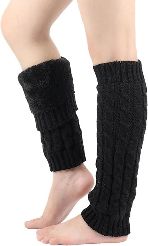 Leggins caldi per donne - confezione da 2 paia - imbottiti con fleece - leggins a maglia lunga - calze da sci - imbottiti con fleece - ideali per essere indossati con pattini, scarpe casual, scarpe da uomo e donna - nero