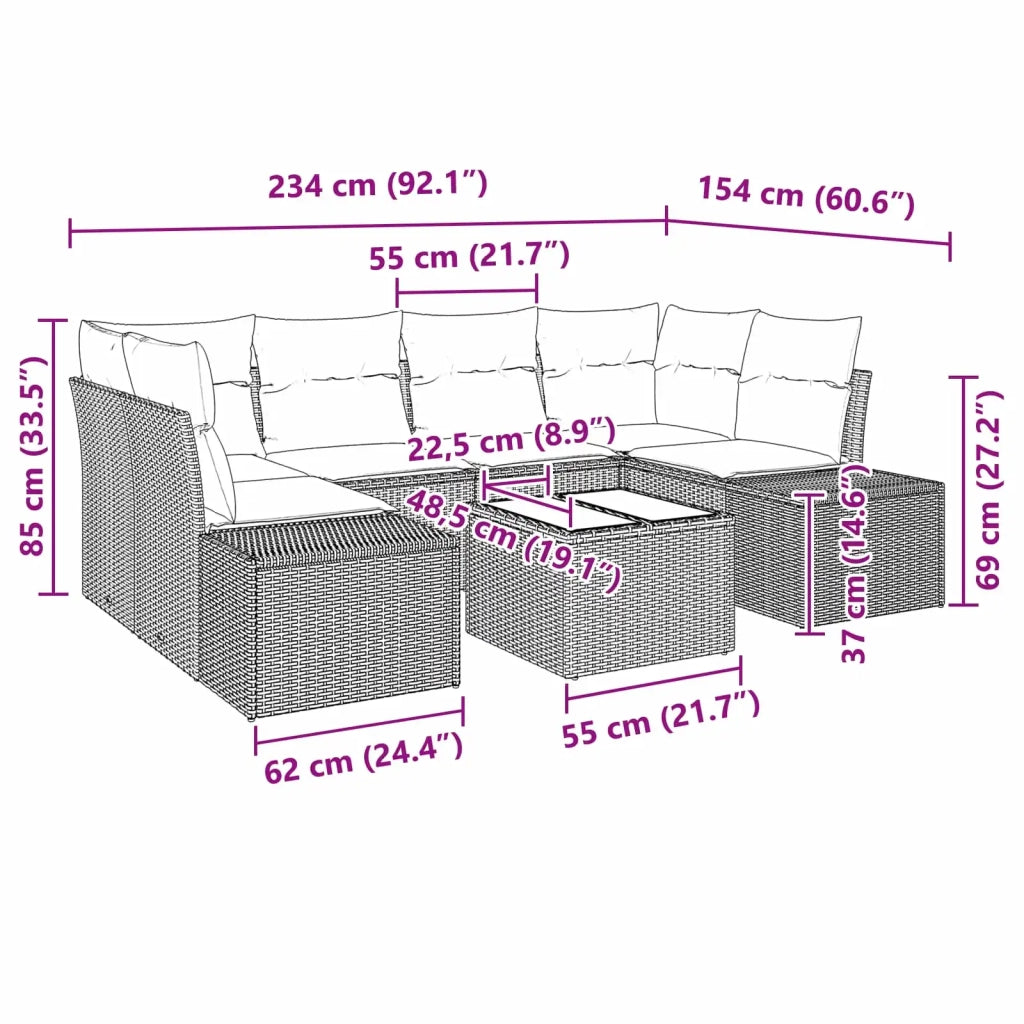 Set Divano da Giardino con cuscino 7 pcs Marrone polyrattan 3346964
