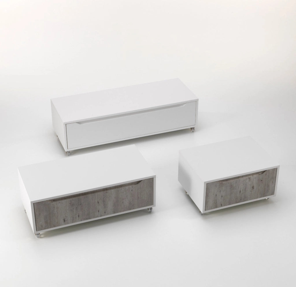Cassettiera con Ruote 1 Cassetto 60x45x32 cm in Legno TFT Belsk Bianco e Cemento