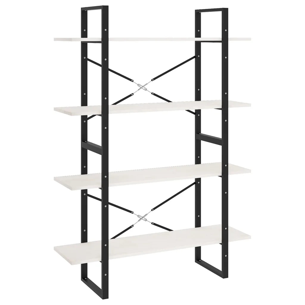 Libreria a 4 Ripiani-Scaffale per Libri-Mobile di Stoccaggio Bianca 100x30x140 cm in Massello di Pino