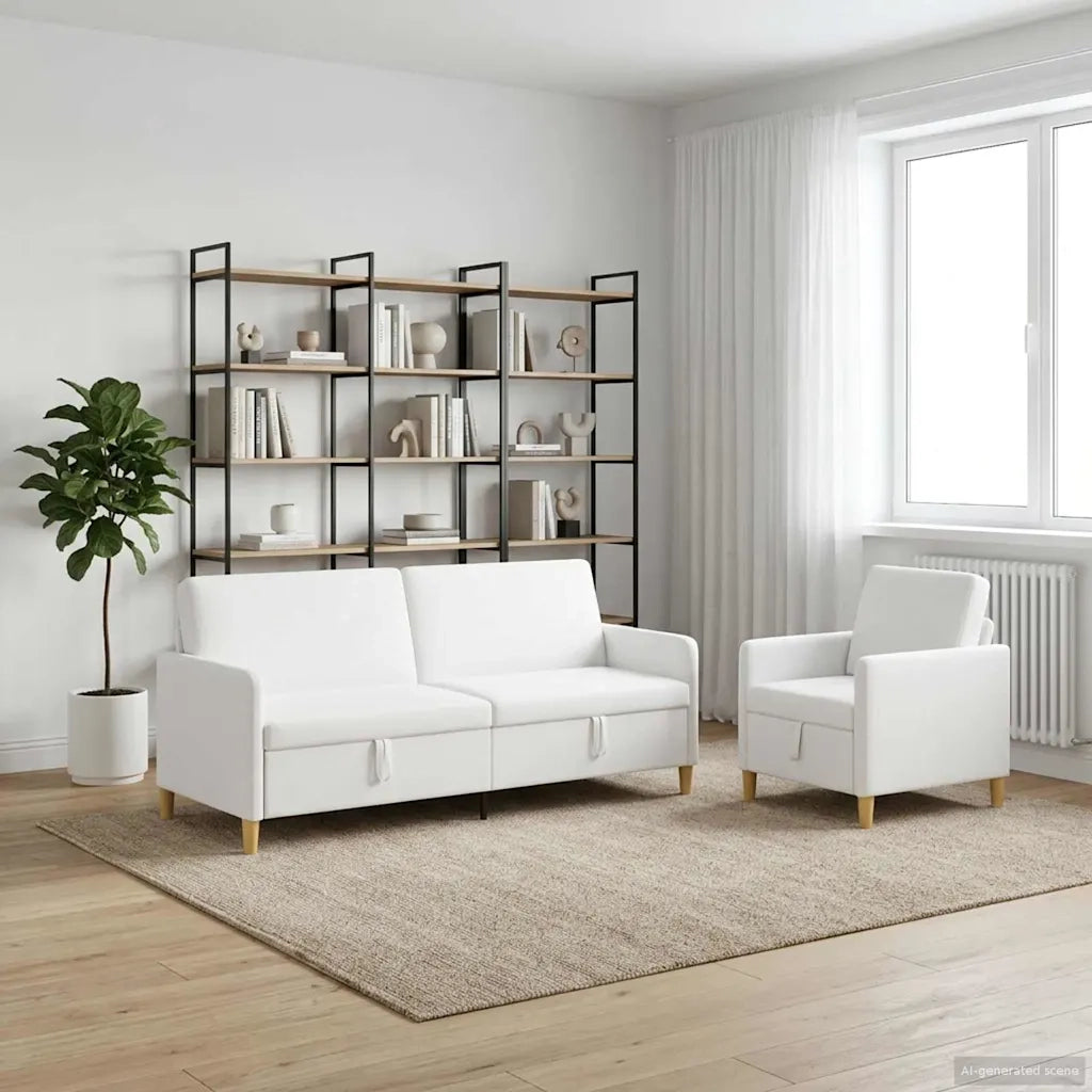 Set di Divani con Storage 2 pz Bianco Poliestere 3429243