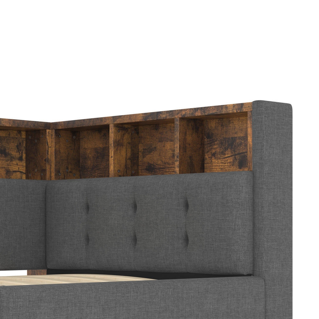 LETTO 90x200 cm in lino grigio con LED, USB e Type-C, senza materasso