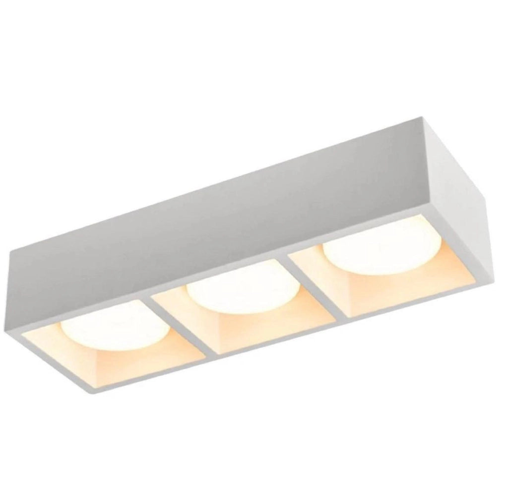 Applique in Gesso Rettangolare Verniciabile GX53 3 Luci – Plafoniera Soffitto 310x110 mm con Lampadine Incluse CCT