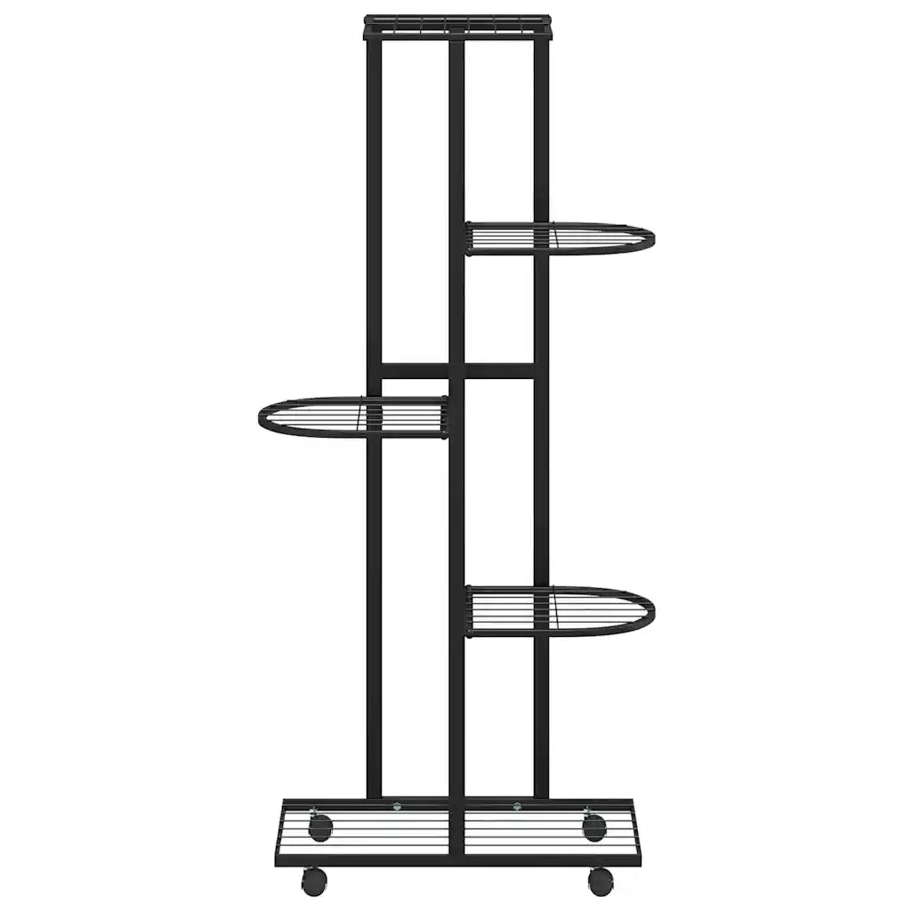 Fioriera | Cassetta per fiori | Vaso a 5 Piani con Ruote 44x23x100 cm Ferro Nero
