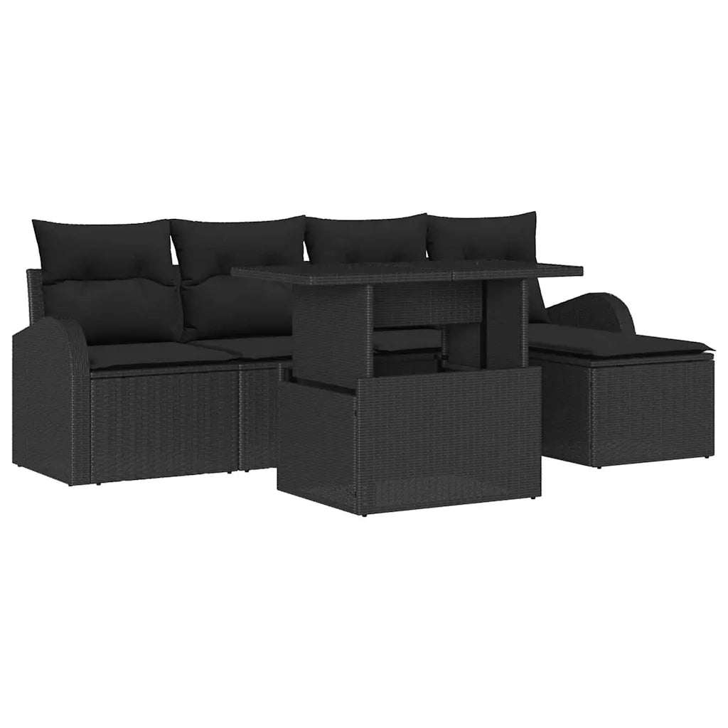 Set Divano da Giardino con cuscino 6 pcs Nero Poly Rattan 3357366