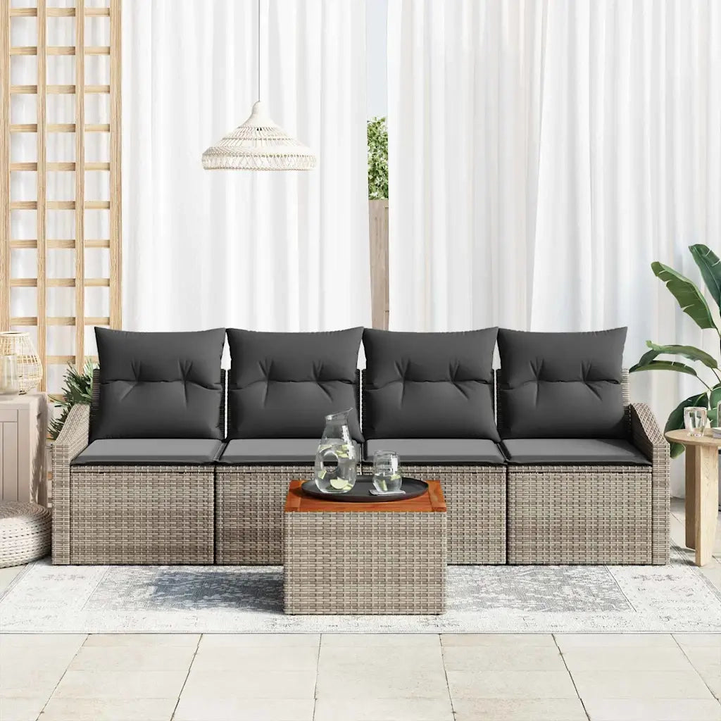 Set Divano da Giardino con cuscino 5 pcs Grigio polyrattan
