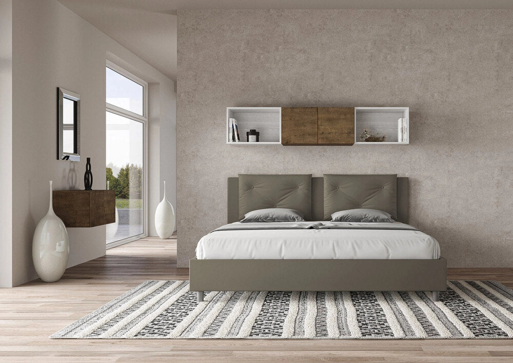 Letto Matrimoniale Extra Large 200x200 cm con Rete e Contenitore Appia Cappuccino