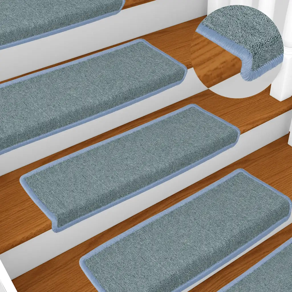 Tappetini per scale 15 pz | Gradini per Scale 65x21x4 cm Blu mare con bordo rettangolare