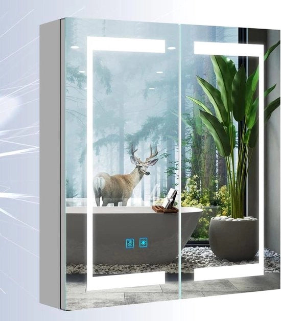Specchio per bagno con illuminazione 63 x 65 cm - Alluminio - Anti-condensazione - Interruttore a sicurezza - Bagno IP44