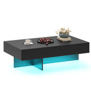 Tavolino da caff¨¨ moderno con striscia led con 3 cassetti per soggiorno, Tavolino laccato lucido 120 x 70 x 35 cm finto marmo Nero