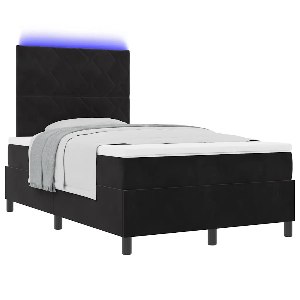 Letto a Sorgente LED con materasso Nero 120 x 190 cm Tessuto