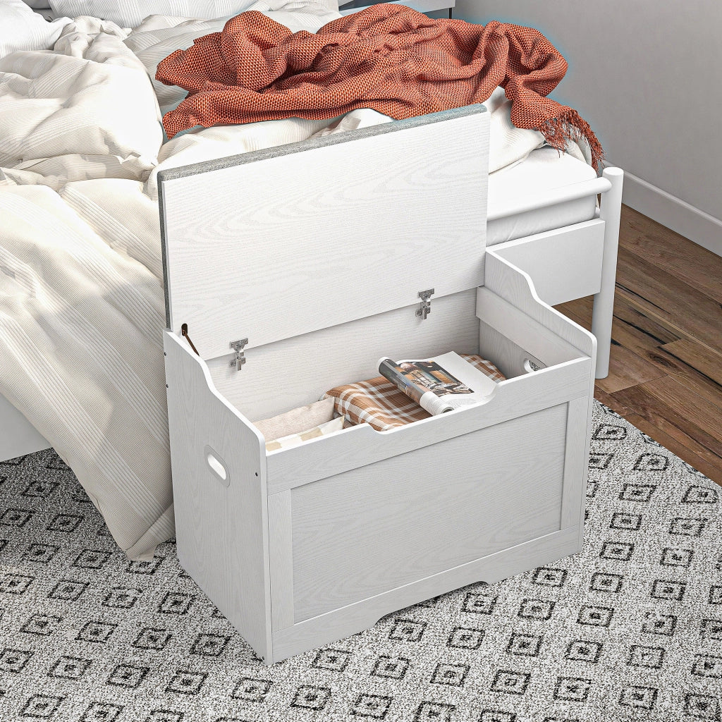 Panca Contenitore in Legno con Cuscino ¨C zephmum ¨C Bianco 75x40x56