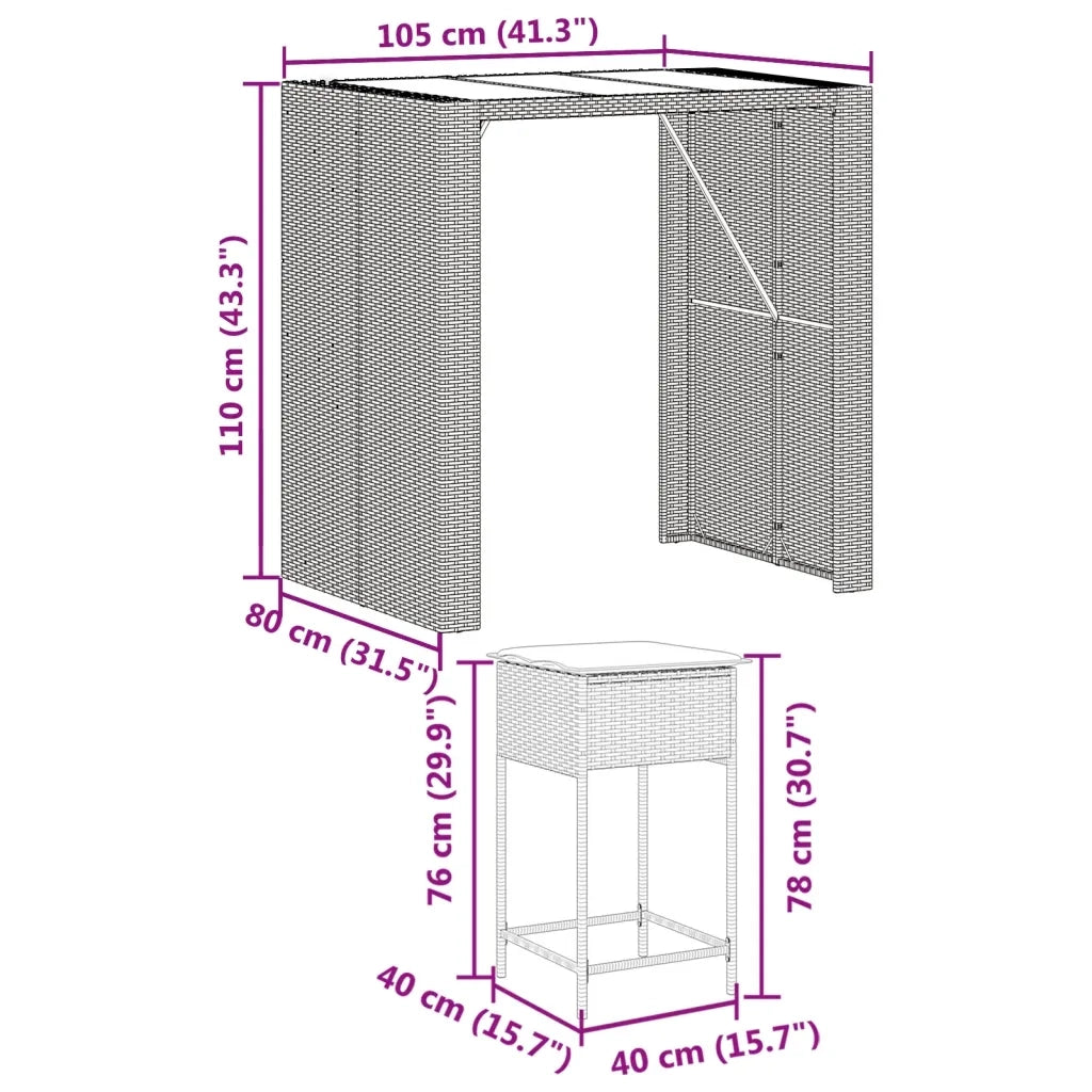 Set Bar da Giardino 5 pz con Cuscini in Polyrattan Grigio 3261508