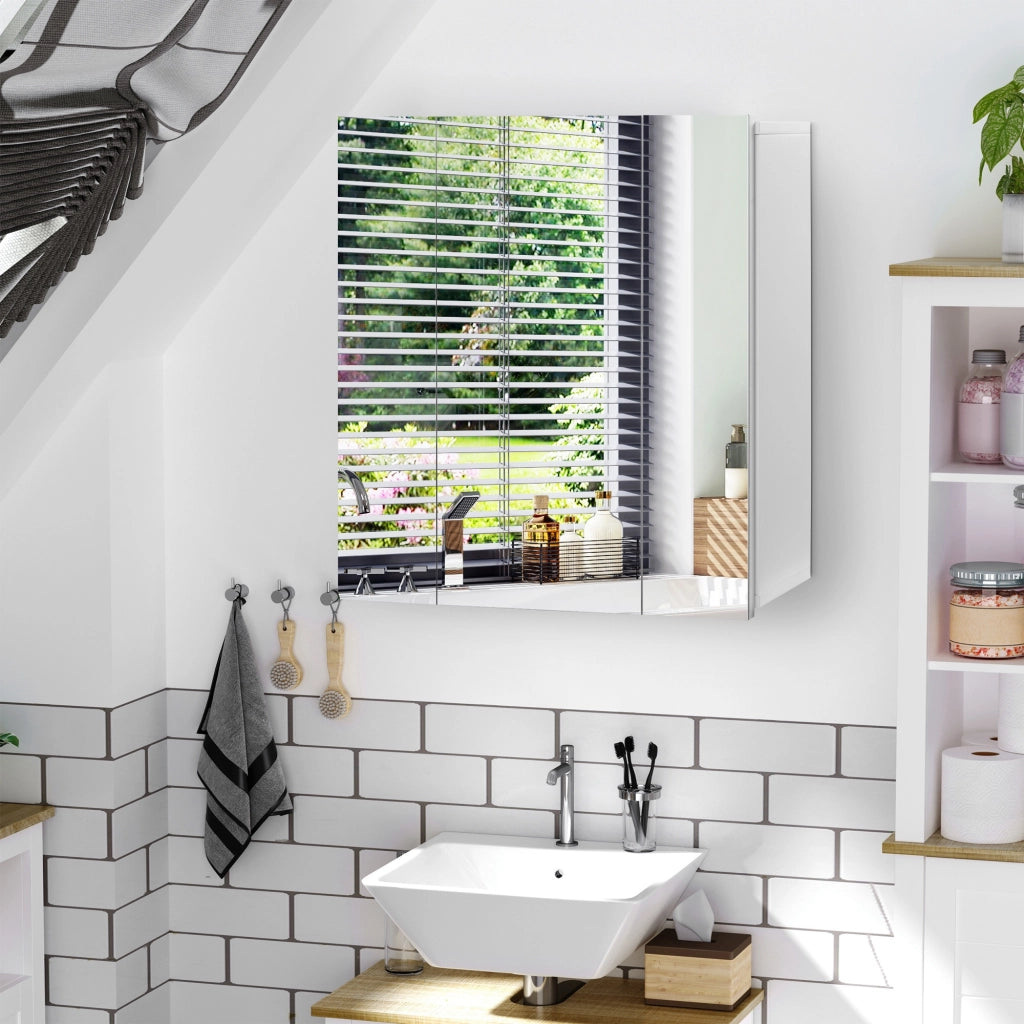 Mobiletto Bagno con Specchio e Ante ¨C zephmum ¨C Bianco 70x15x60cm
