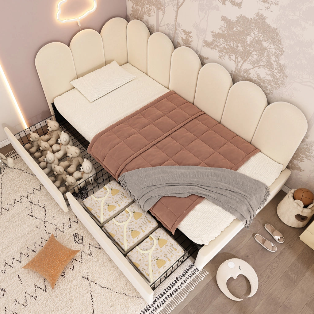 DESMIU Divano letto 90 × 190 cm 1 posto con 2 cassetti, senza materasso, in velluto, beige