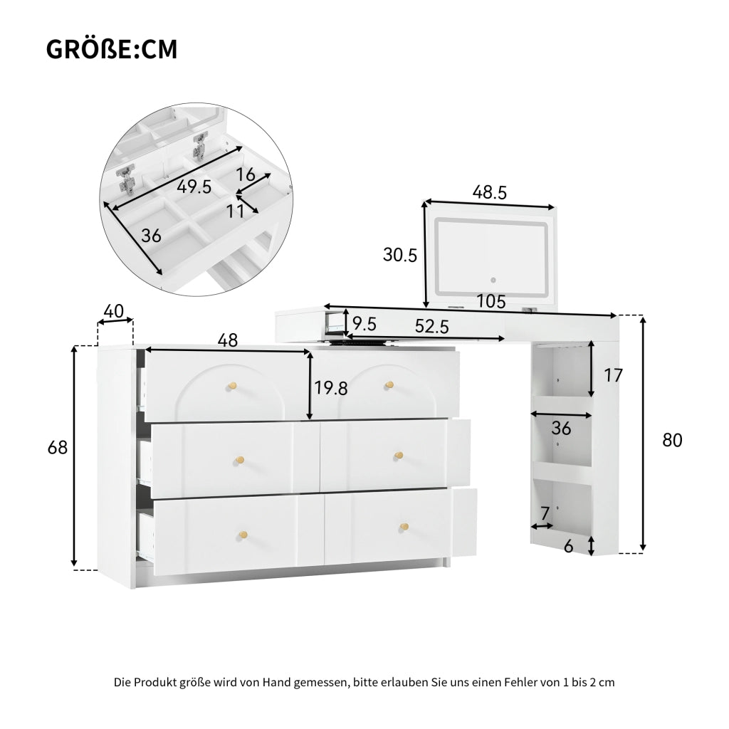 TOLETTA girevole con specchio LED 105x40x80 cm bianco