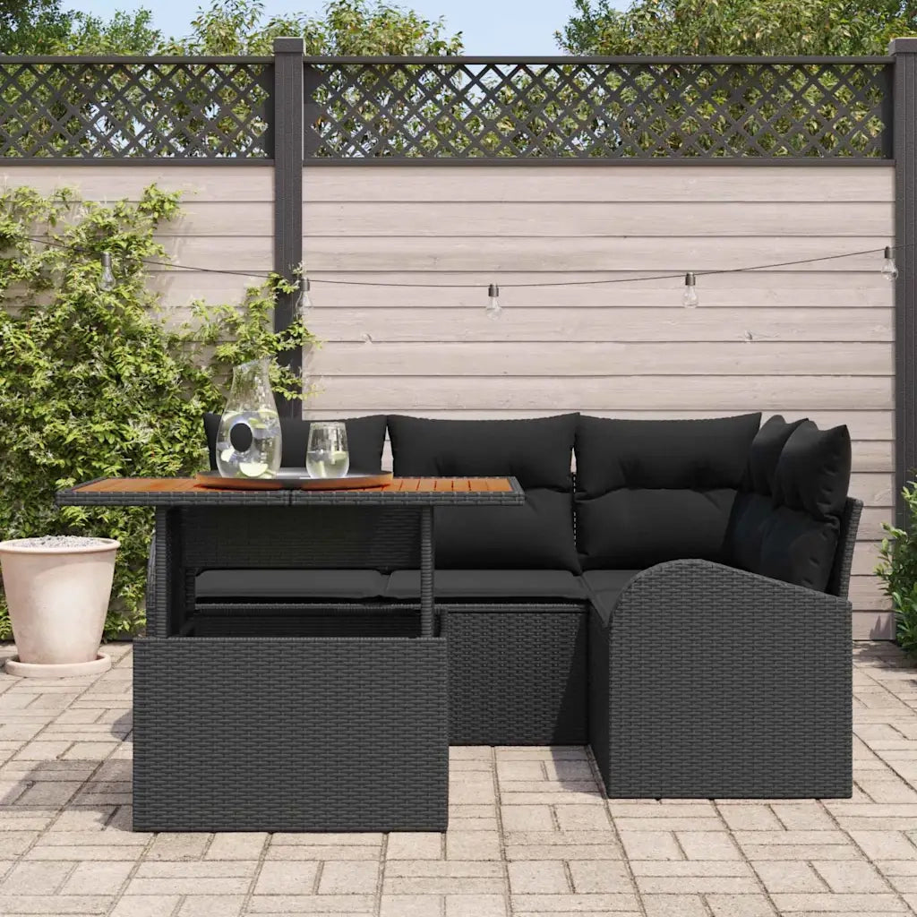 Set Divano da Giardino con archiviazione 5 pcs Nero Poly Rattan
