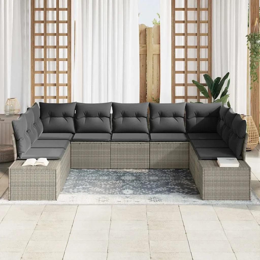 Set Divano da Giardino 9 pcs Grigio chiaro polyrattan