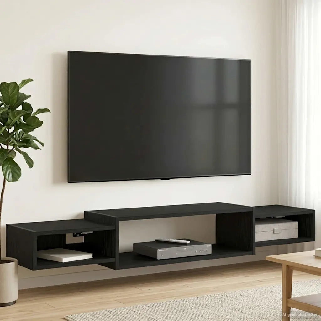 Mobile TV da Parete A parete-Credenza per TV sospesa Rovere Nero 140 x 28 x 21 cm