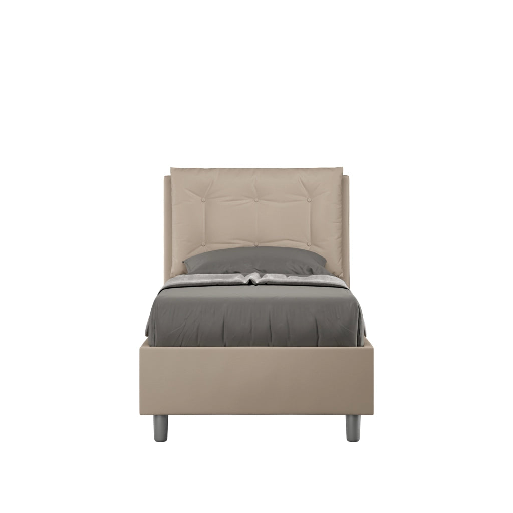 BS COM Letto singolo con rete imbottito 80x200 similpelle tortora