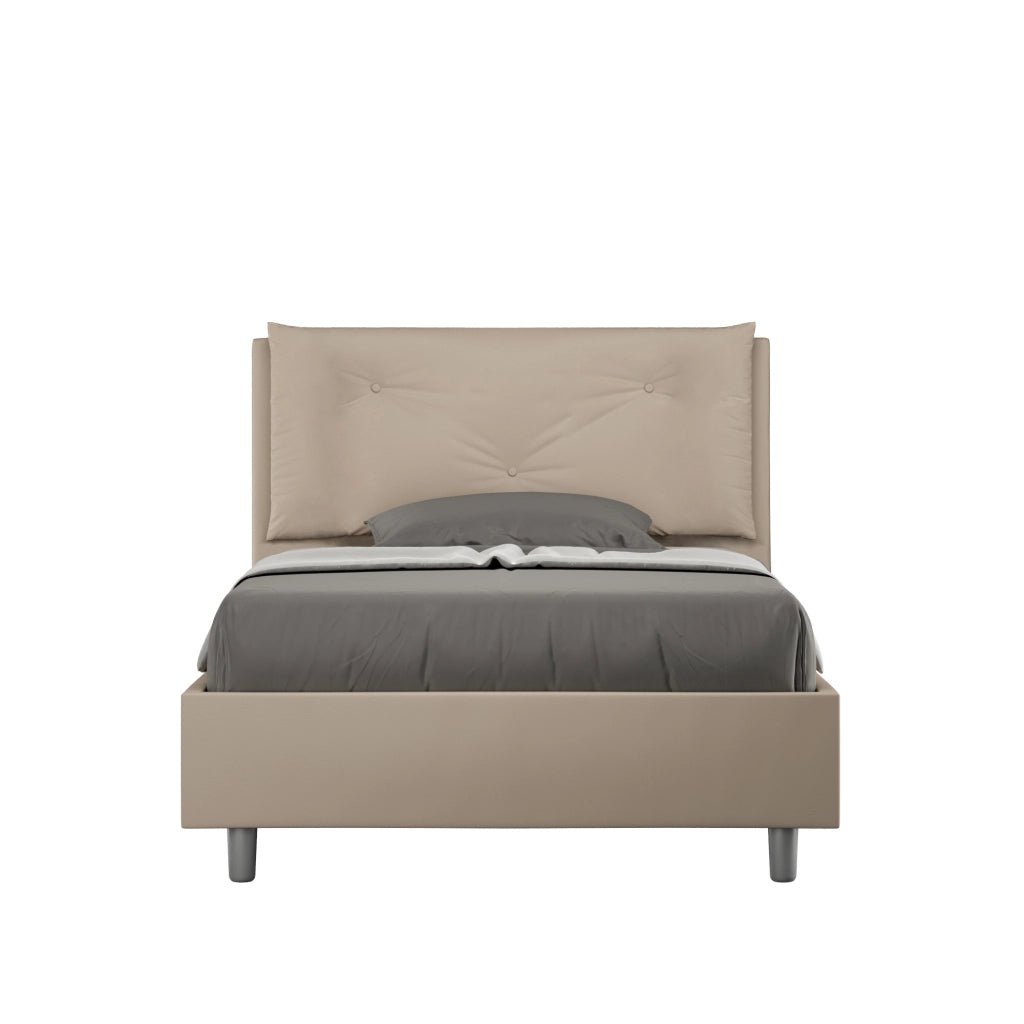 BS COM Letto una piazza e mezza senza rete imbottito 120x210 similpelle tortora