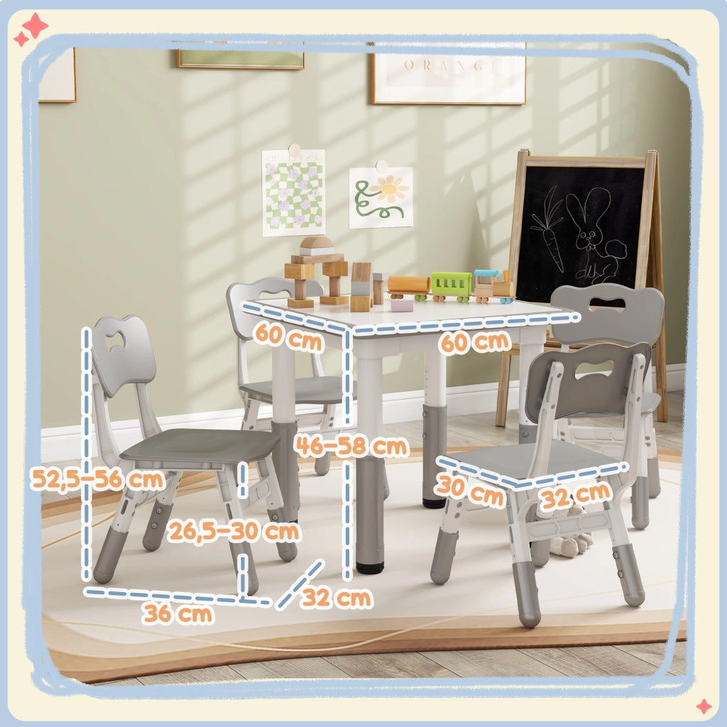 Set tavolo e sedie bambini regolabile ¨C Xylo ¨C 5 pezzi grigio