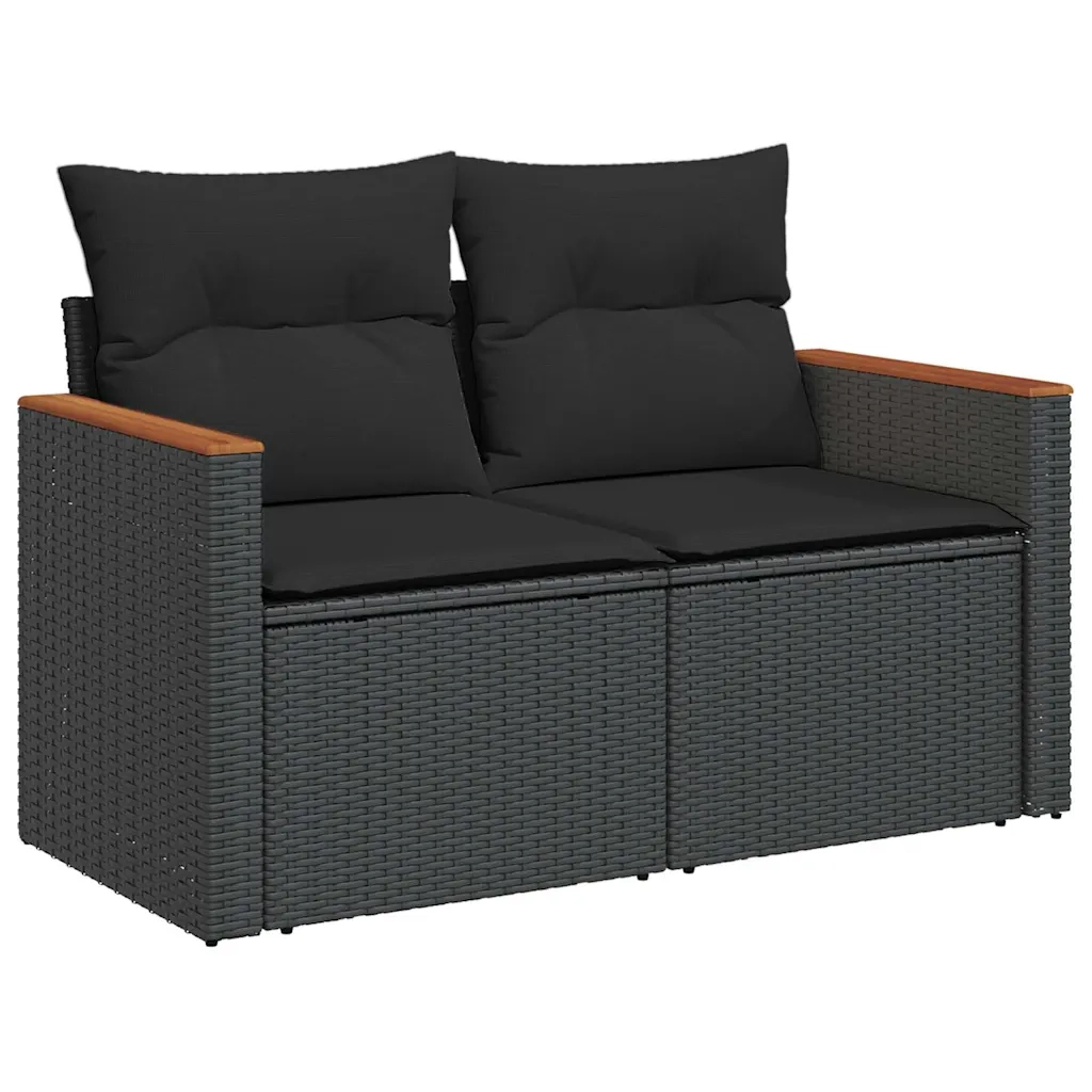 Set Divani da Giardino con Cuscini 8 pz Nero Polyrattan Acacia 3327457
