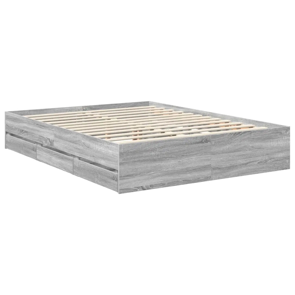 Letto matrimoniale | Letto per adulti | Struttura del letto con cassetto Grigio Sonoma 150 x 200 cm