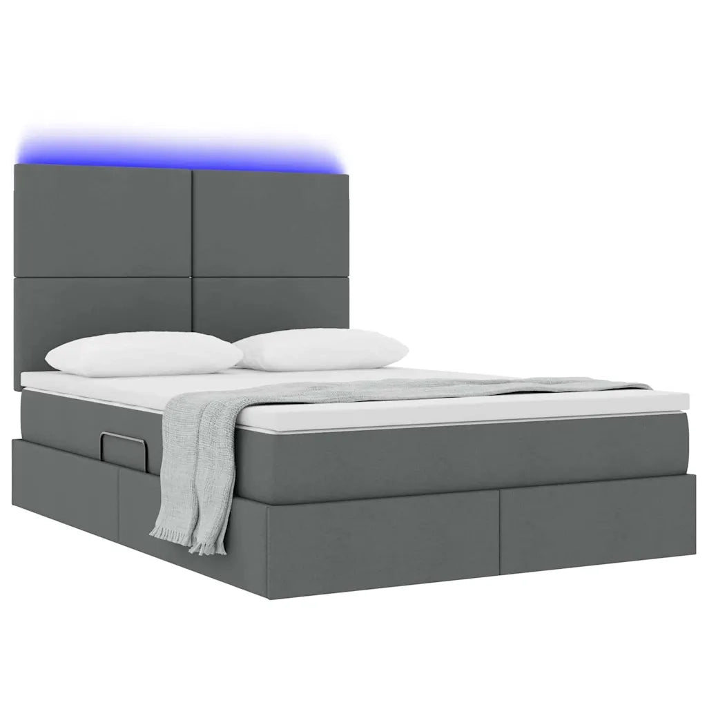Letto con contenitore e LED con led Grigio scuro 140 x 190 cm 3372352